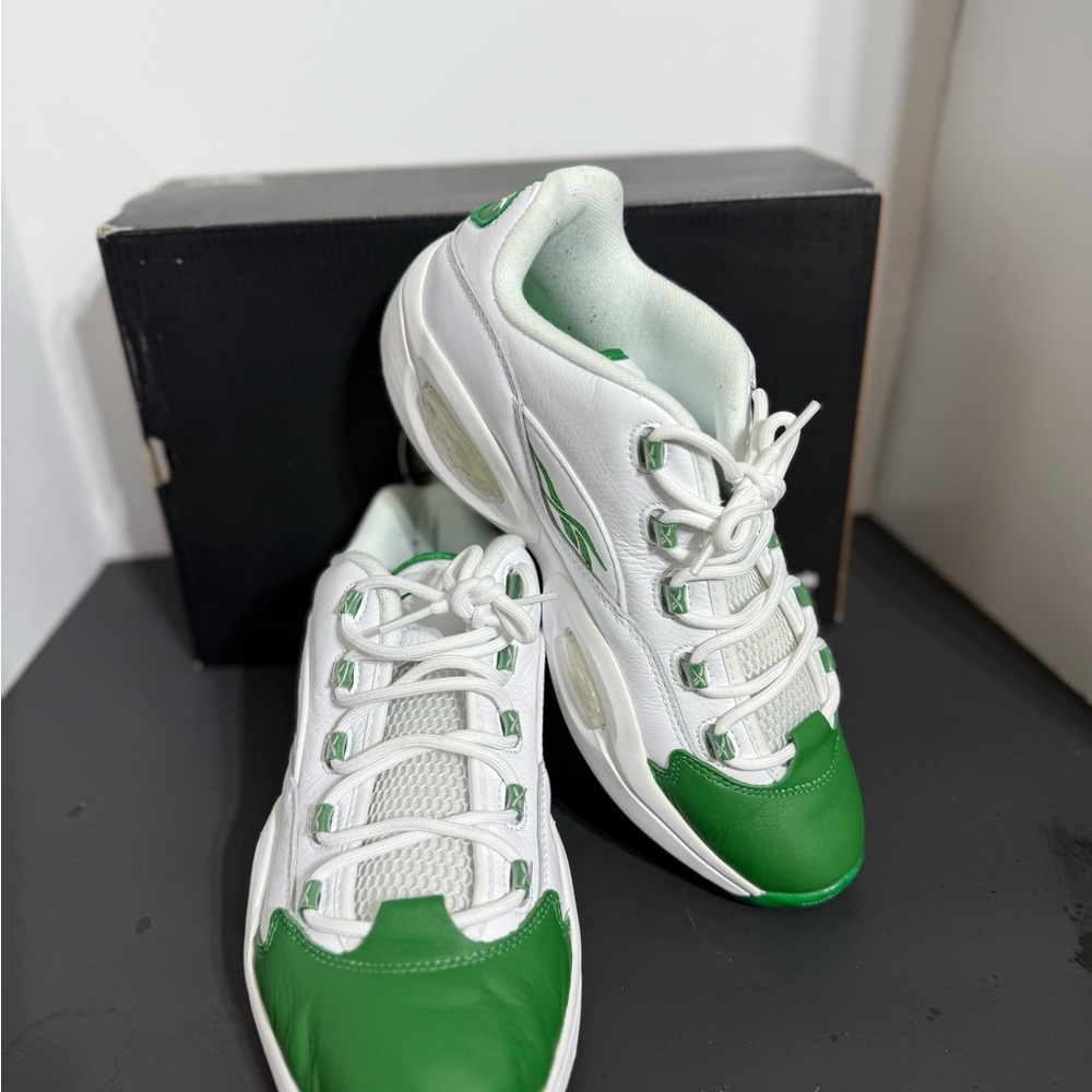 Reebok Question Low Green Toe White Leather Mens 11.5 w/box - Picture 3 of 15